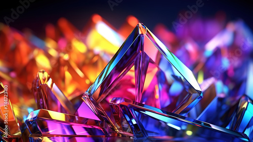 Glass prism refracting light in vivid rainbow colors