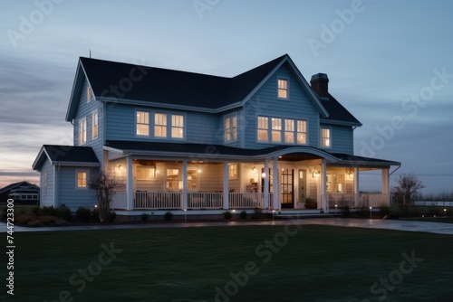 A large white house with a black roof. Ideal for real estate concepts © Fotograf