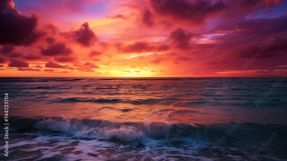 Stunning sunset over the ocean, perfect for travel or relaxation themes