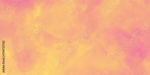 Soft color painted illustration of soothing composition of watercolor, layout with a cloudy landscape in yellow and pink color combination, Fantasy smooth light pink abstract watercolor painting.