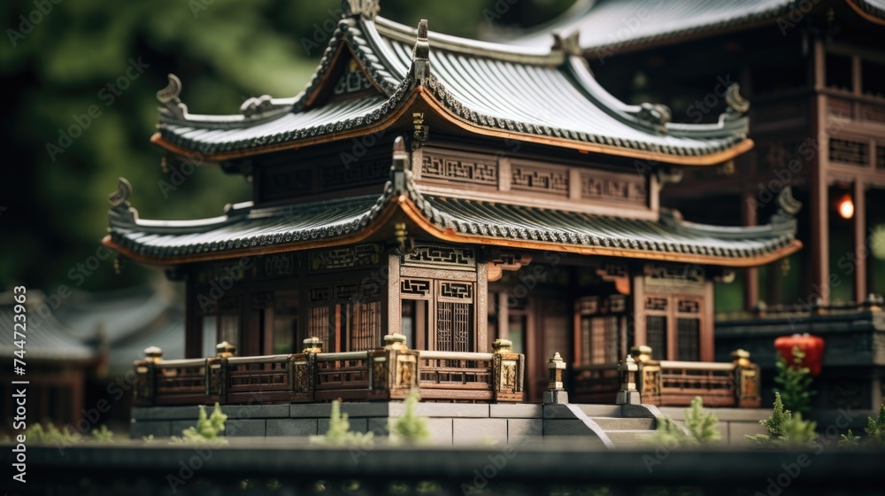 Miniature building model with a clock on top, ideal for architectural concepts Miniature building model with a clock on top, ideal for architectural concepts