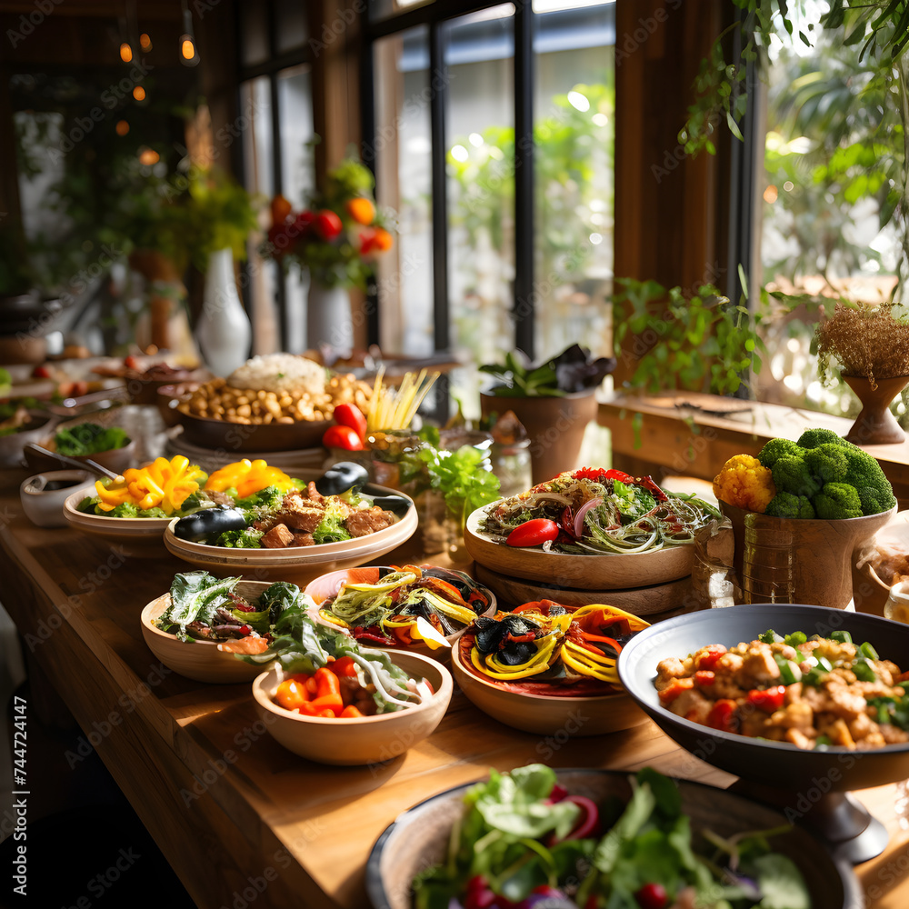 Gluten-Free Vegan Meal Spread Highlighting Fresh Organic Produce on a Rustic Setup