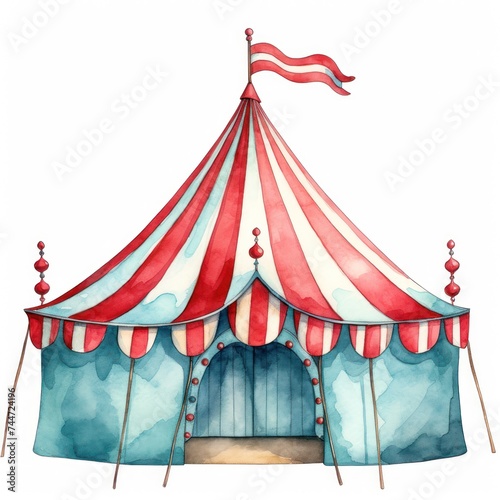Vibrant Watercolor Circus Tent Clipart Whimsical Striped Details