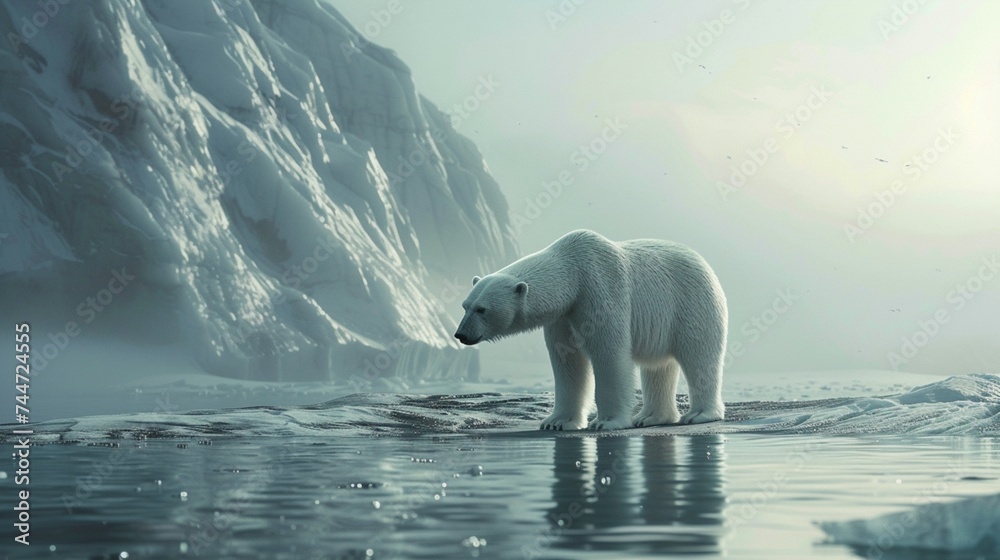 Arctic Sentinel: Lone Polar Bear Watch. Generative AI