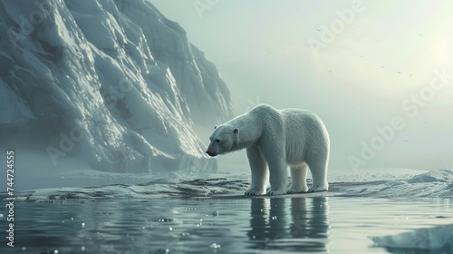 Arctic Sentinel  Lone Polar Bear Watch. Generative AI