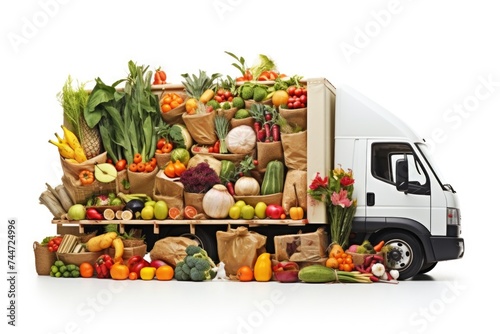 Fototapeta Naklejka Na Ścianę i Meble -  A truck loaded with a variety of fresh fruits and vegetables. Perfect for food market concepts