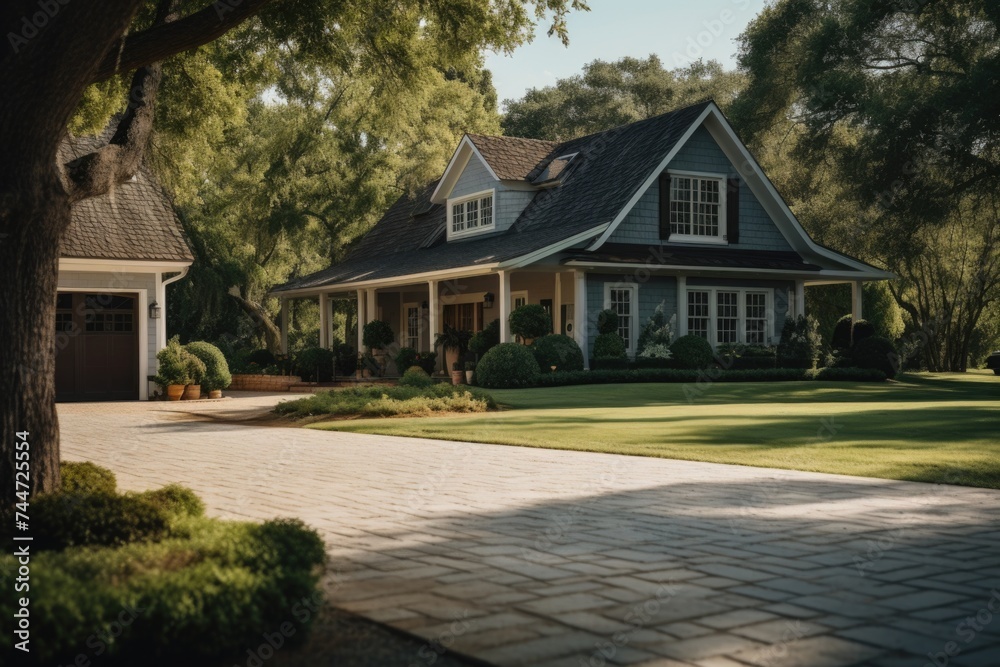A house with a driveway, suitable for real estate concepts A house with a driveway, suitable for real estate concepts