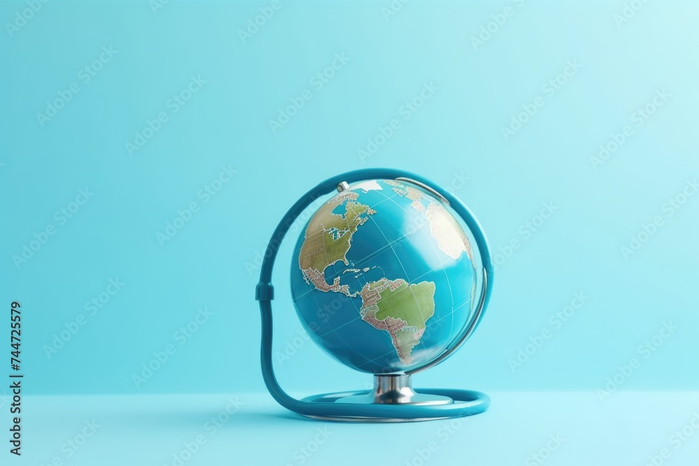 A small globe with a stethoscope attached. Perfect for medical concepts A small globe with a stethoscope attached. Perfect for medical concepts