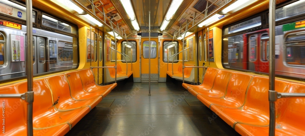 Spacious and empty interior of a subway car for relaxing commute in urban transportation system