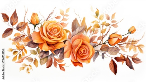 Fototapeta Naklejka Na Ścianę i Meble -  A painting of orange roses and leaves, suitable for various design projects
