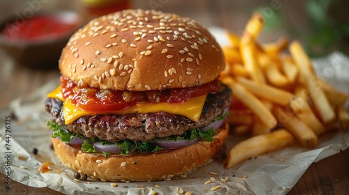 wonderful juicy hamburger, detailed with black background, crunchy vegetables.