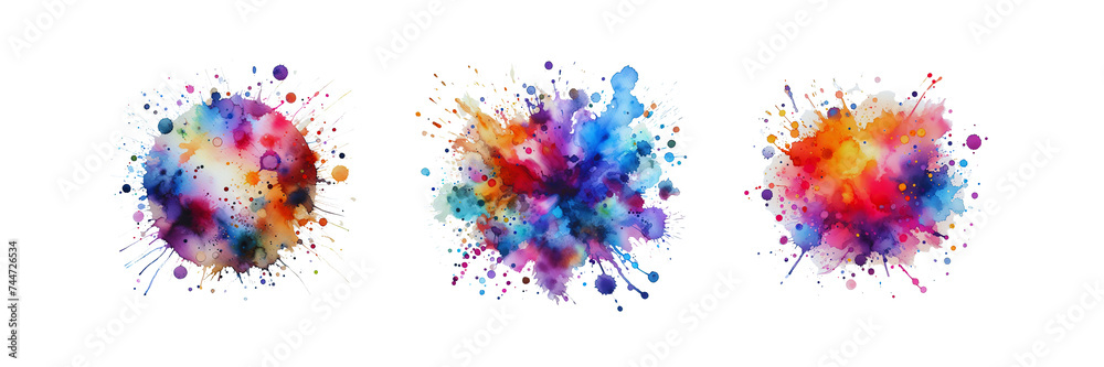 Set of Watercolor stain with paint splatter, illustration, isolated over on transparent white background