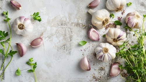 Garlic and Herb Ensemble - Sunlit Fresh Kitchen Ingredients.