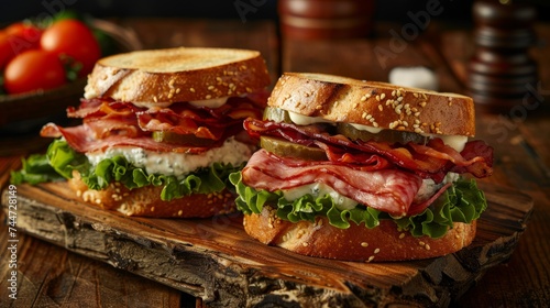 Hearty Deli Sandwich with Crisp Bacon and Fresh Greens