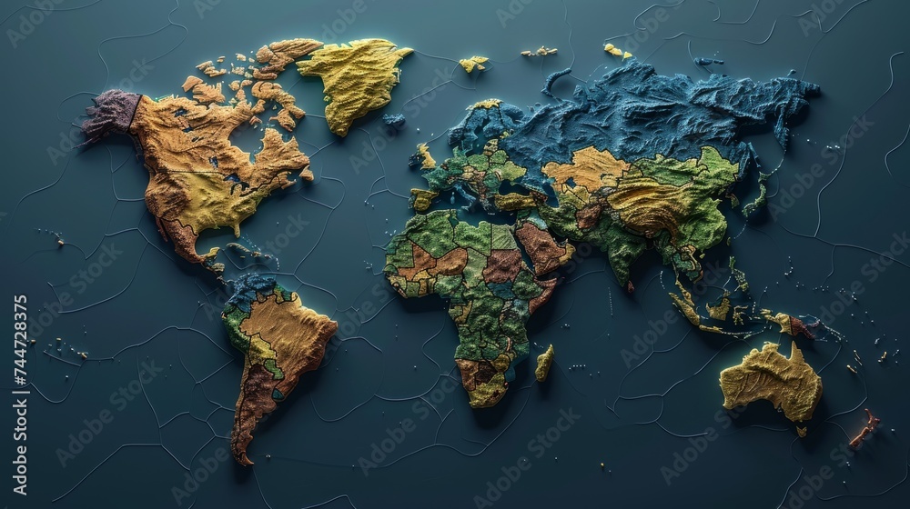 Explore the world: detailed 3d political map vector - perfect for educational materials, presentations, and publications Explore the world: detailed 3d political map vector - perfect for educational materials, presentations, and publications