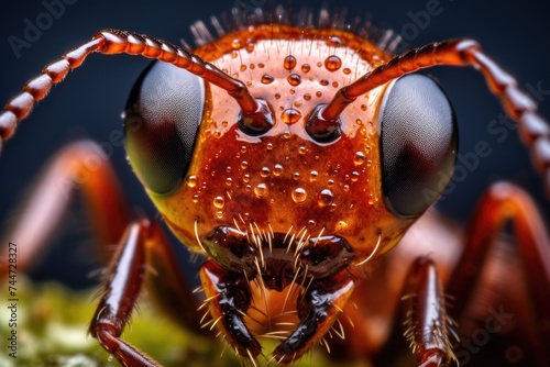 Close up of a bug's face with water droplets, perfect for nature themes © Fotograf
