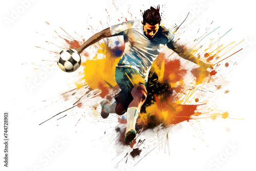 painting graphic of soccer player man kick ball and splash with colors isolated © dobok