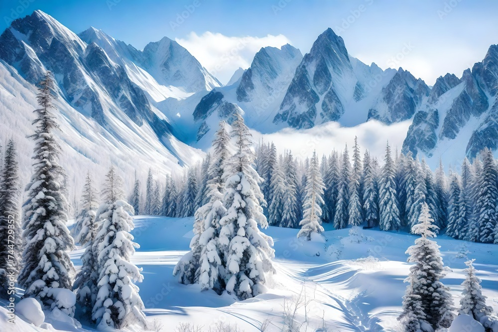 a majestic mountain range blanketed in a pristine layer of snow a majestic mountain range blanketed in a pristine layer of snow