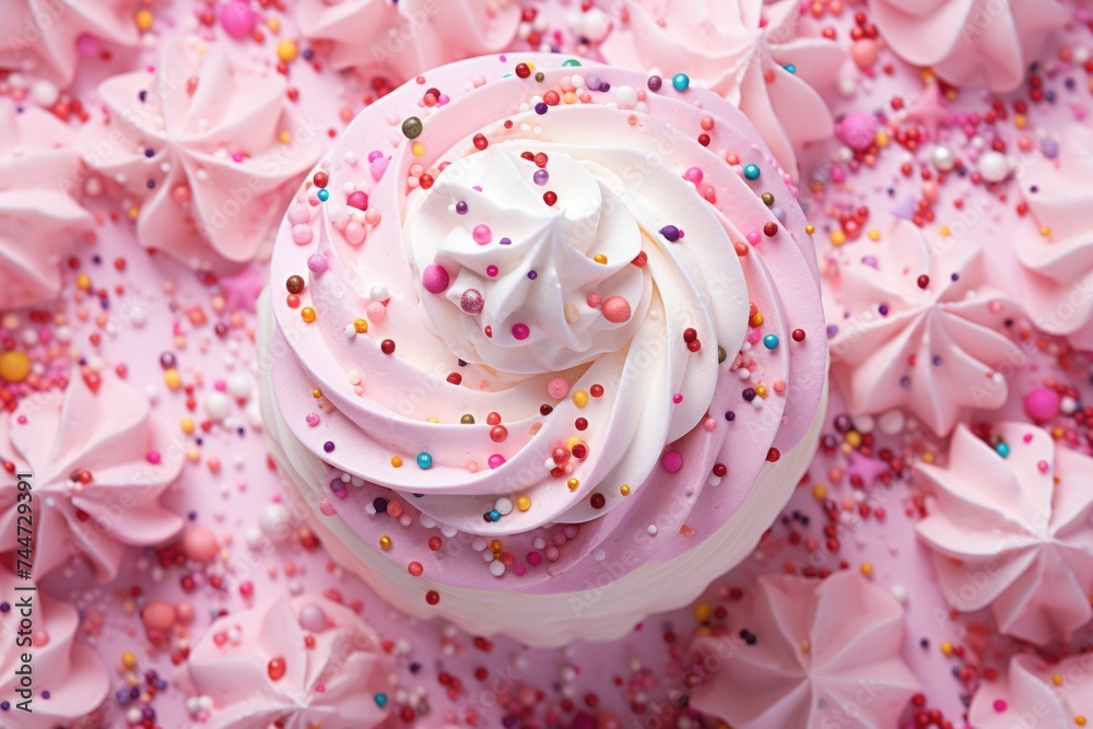 A delicious cupcake with pink frosting and colorful sprinkles. Perfect for bakery or dessert concepts A delicious cupcake with pink frosting and colorful sprinkles. Perfect for bakery or dessert concepts