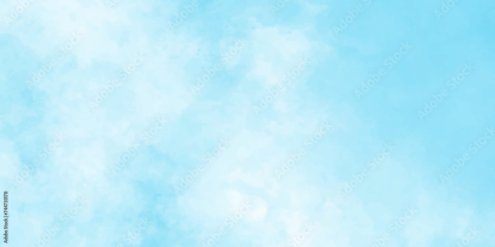 Simple blue color watercolor vector background, Abstract beautiful light blue cloudy sky clouds with stains, The summer is colorful clearing day Good weather with natural clouds.
