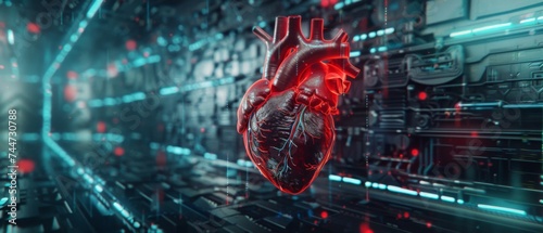 Digital heart beating within a cybernetic organism futuristic medicine photo
