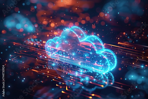 Abstract cloud computing concept with digital connections