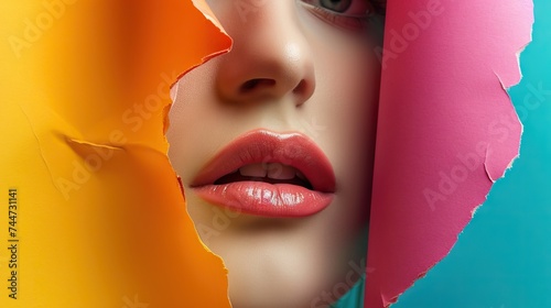 Artistic beauty close-up through colorful paper tear © Banana Images