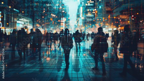 Wallpaper Mural people walking in the city, people city node technology Torontodigital.ca