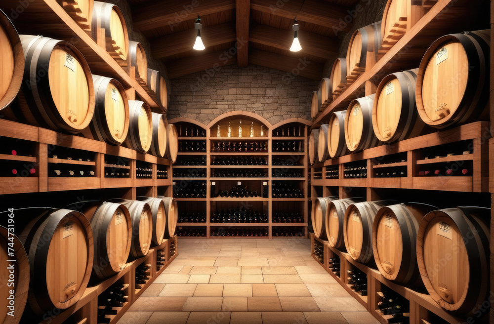 old cellar with bottles and barrels, wooden wine shelves, home winery, wine cellar, aesthetic storage, expensive alcoholic beverages