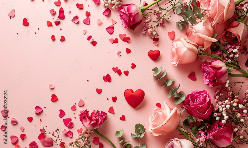 Romantic valentine's day background with roses and hearts