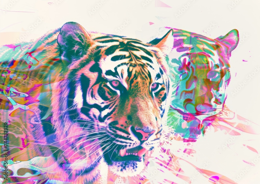 graphic tigers painting on a white background Generative AI graphic tigers painting on a white background Generative AI