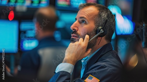 Stock trader in action on trading floor