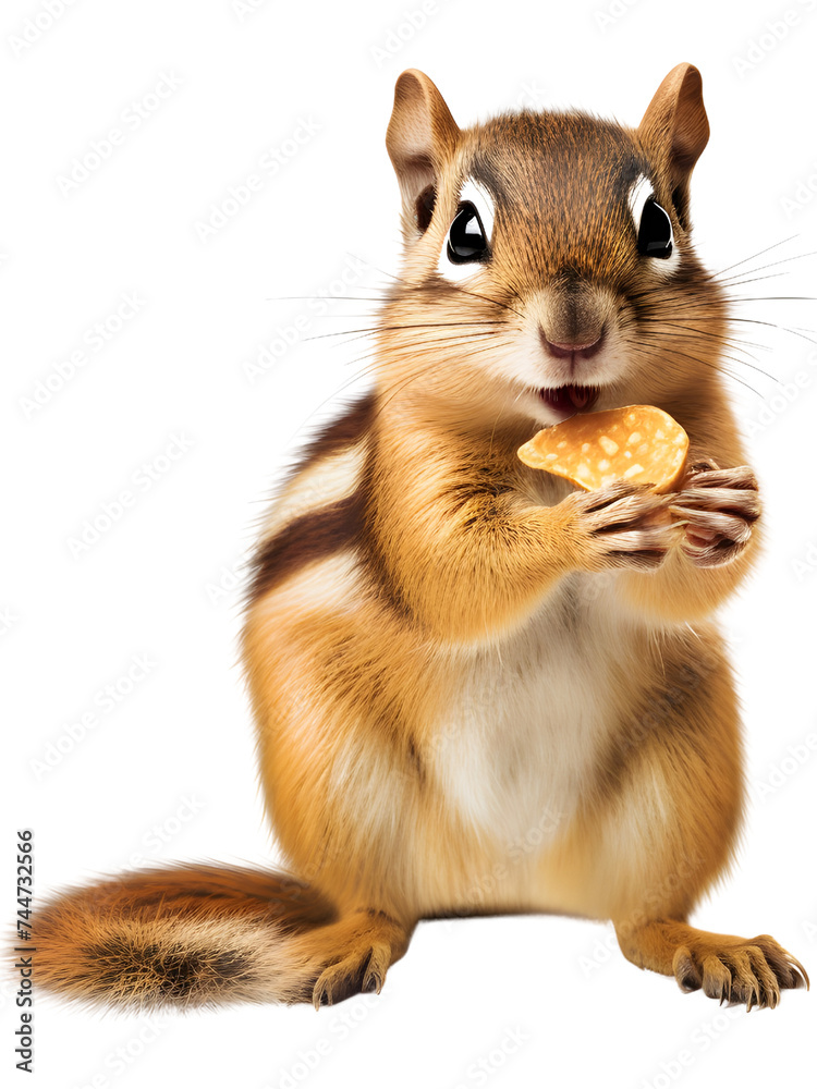 Fototapeta premium cute little squirrel eating chips PNG