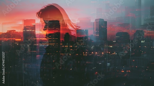 Urban dreamscape: silhouette and city at sunset
