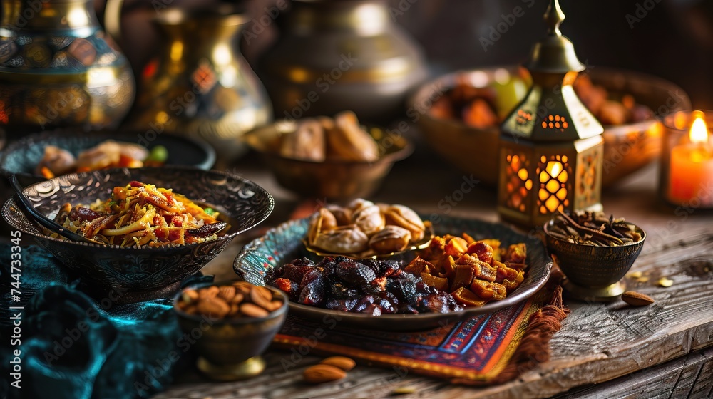 Traditional middle eastern feast with exotic decor
