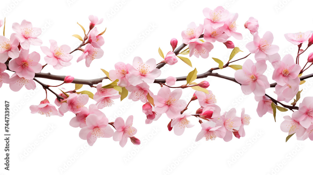 Tree branch flower photo overlays with delicate blossoms gracefully placed on branches, creating a serene and enchanting atmosphere against an empty white background
