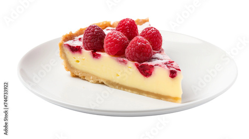 Gourmet Pastry Photography: Close-Up of Homemade Raspberry Tart with Vanilla Custard and White Chocolate