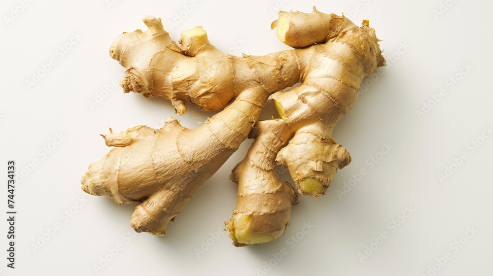 a studio photo of a single, fresh Ginger vegetable, isolated on a clear white background a studio photo of a single, fresh Ginger vegetable, isolated on a clear white background