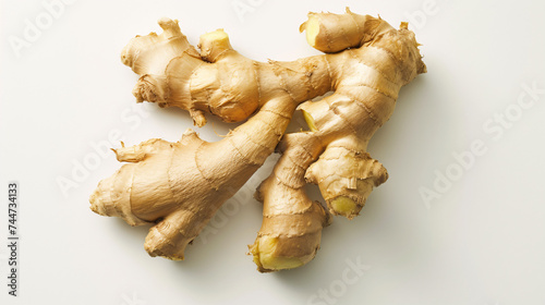 a studio photo of a single, fresh Ginger vegetable, isolated on a clear white background