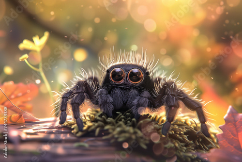 Cute hairy spider outdoors in nature