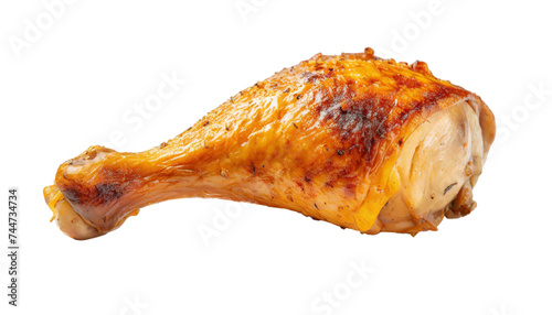 Roast chicken leg with sauce isolated on transparent background.