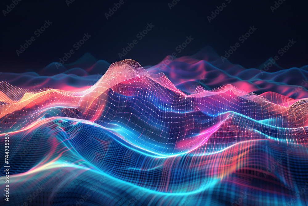 abstract technology communication concept, featuring swirling circuit patterns, glowing digital waves - obrazy, fototapety, plakaty 