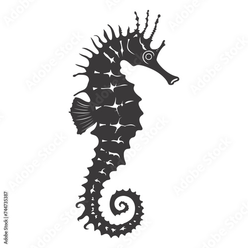 Silhouette seahorse animal black color only full body