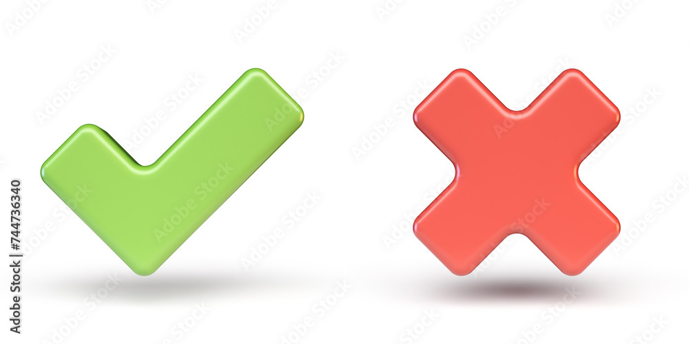 Green correct and red incorrect sign 3D Green correct and red incorrect sign 3D