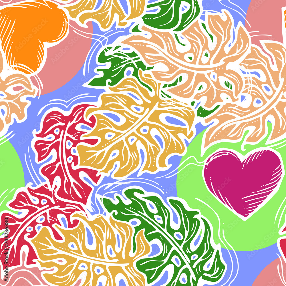 Monstera leaves decorative seamless pattern for textile design, fabric print, digital or wrapping paper, wallpaper, background and backdrop, decoration. Tropical summer holiday theme. Monstera leaves decorative seamless pattern for textile design, fabric print, digital or wrapping paper, wallpaper, background and backdrop, decoration. Tropical summer holiday theme.