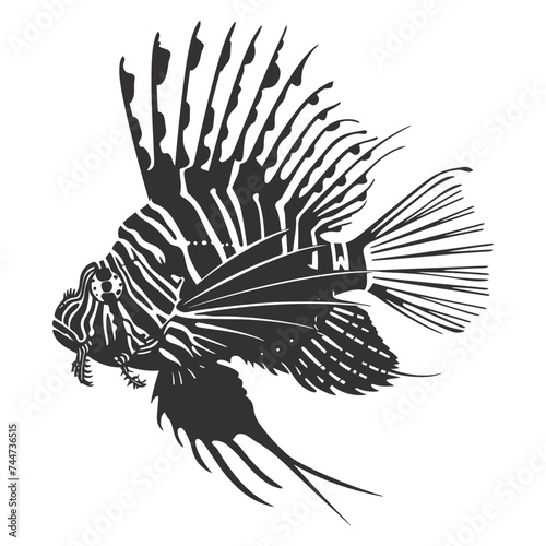 Silhouette lionfish black color only full body 
