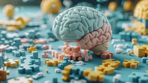 Colorful puzzle brain representing neurodiversity and cognitive diversity concept. photo