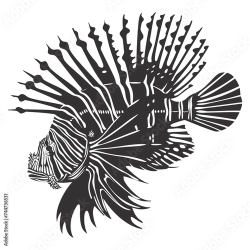 Silhouette lionfish black color only full body 