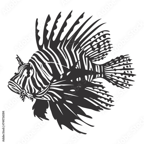 Silhouette lionfish black color only full body 