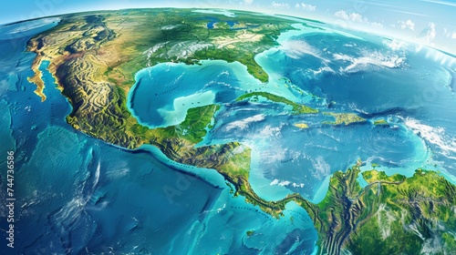  Explore the detailed physical map of central america and the caribbean | 3d illustration of earth's landforms 